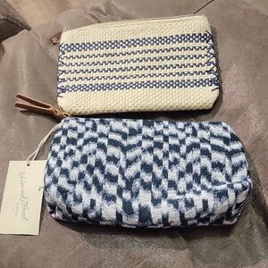 Mud Pie Cream and Navy Stripe Cosmetic Pouch Set